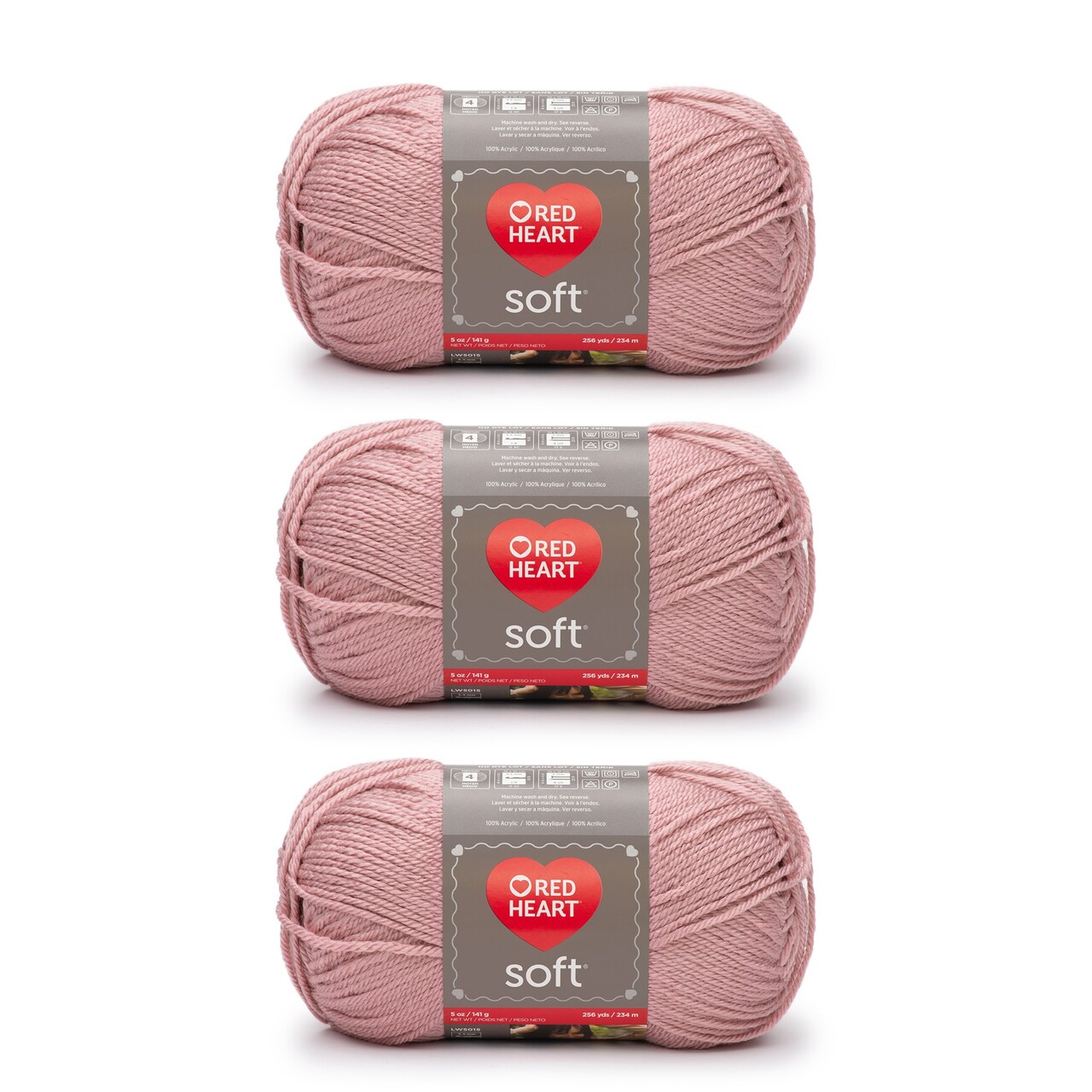 Red Heart Soft Rose Blush Yarn - 3 Pack of 141g/5oz - Acrylic - 4 Medium (Worsted) - 256 Yards - Knitting/Crochet
